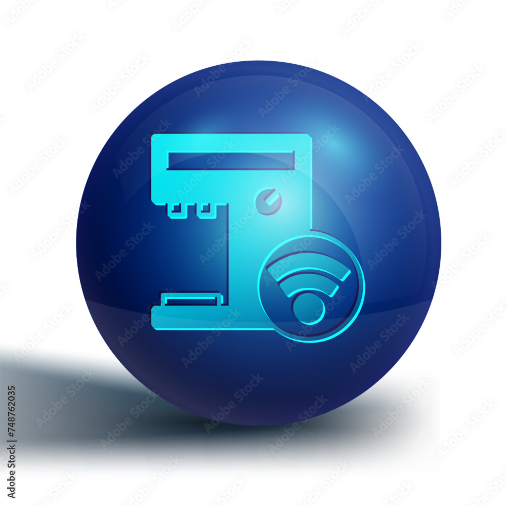 Poster blue smart coffee machine system icon isolated on white background. internet of things concept with 