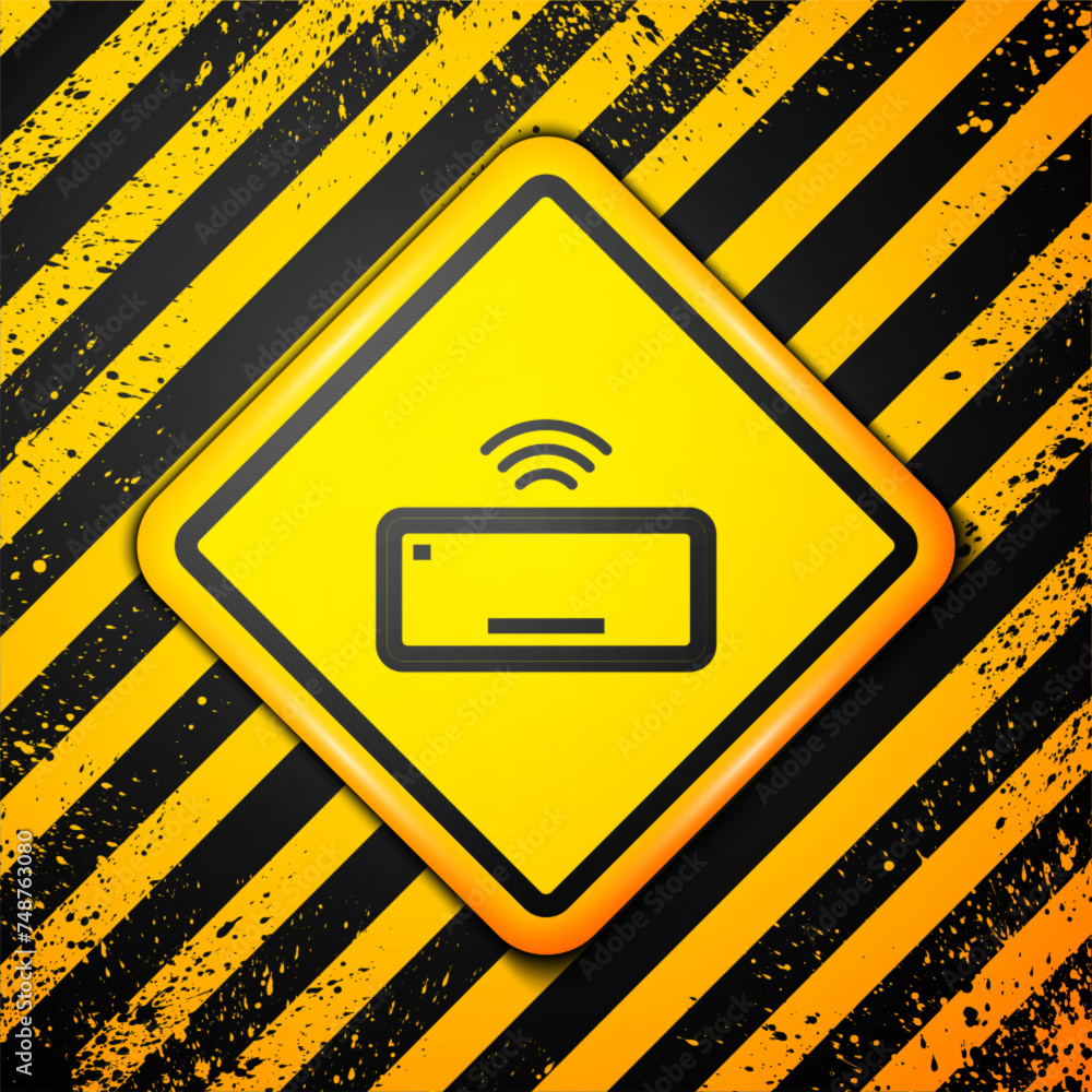 Poster black computer keyboard icon isolated on yellow background. pc component sign. warning sign. vector