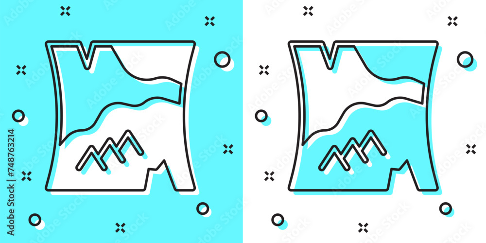 Poster black line folded map icon isolated on green and white background. random dynamic shapes. vector