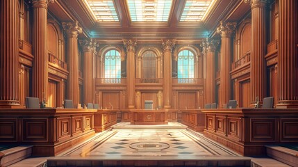 Crypto Regulation Debate Hall: A grand hall where avatars debate the pros and cons of crypto regulations. - obrazy, fototapety, plakaty