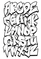 Black and White Graffiti Wild style font shaped alphabet set