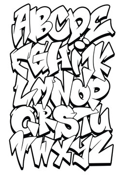 Black and White Graffiti Wild style font shaped alphabet set