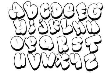 Black and White Graffiti bubble font shaped alphabet set © Setitikcartoon