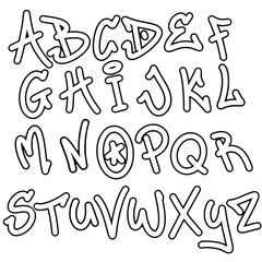 Black and White Graffiti Tagging font shaped alphabet set