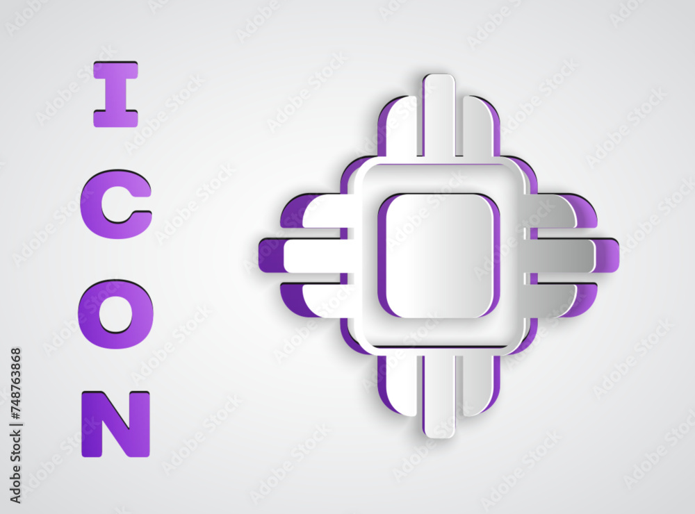 Aufkleber paper cut computer processor with microcircuits cpu icon isolated on grey background. chip or cpu wi