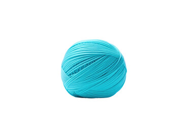A ball of blue yarn sits on a plain white background, showcasing the vibrant color and texture of the yarn. The round shape of the ball is neatly wound. - Powered by Adobe