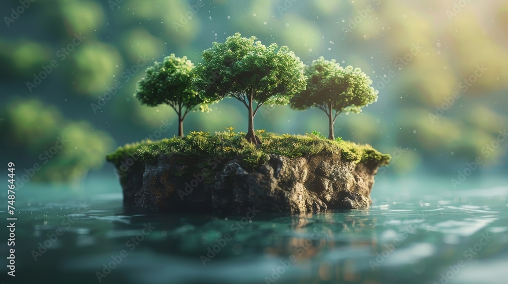 Poster crypto backed reforestation token: artistic representation of a digital token that directly contribu