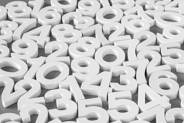 Volumetric white numbers on a gray background. Black and white image.