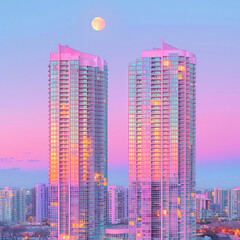 Fototapeta na wymiar A minimalist urban skyline at golden hour, sleek lines against a pastel sky