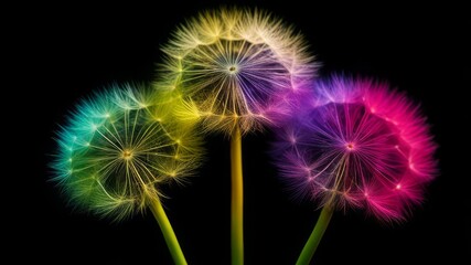 Dandelions in the colors of the rainbow.