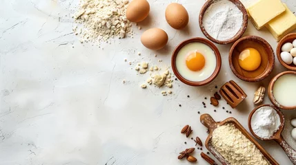 Papier Peint photo Pain Ingredients: flour, sugar, butter, milk, eggs for baking. Generative Ai