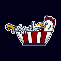 Illustration of a bathing chicken. cute character. chicken sticker