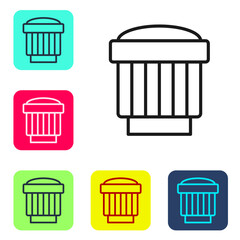 Black line Camera photo lens icon isolated on white background. Set icons in color square buttons. Vector
