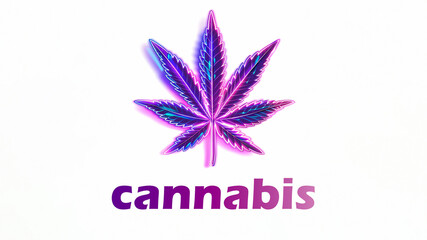 Obraz premium purple glowing hemp leaf isolated on white background 