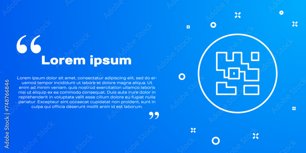 Poster white line qr code sample for smartphone scanning icon isolated on blue background. vector