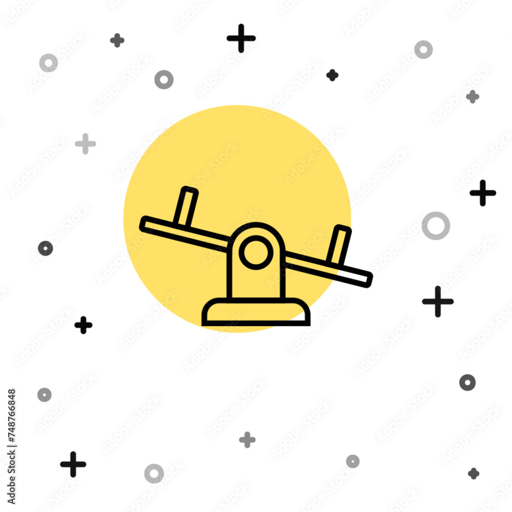 Poster black line seesaw icon isolated on white background. teeter equal board. playground symbol. random d