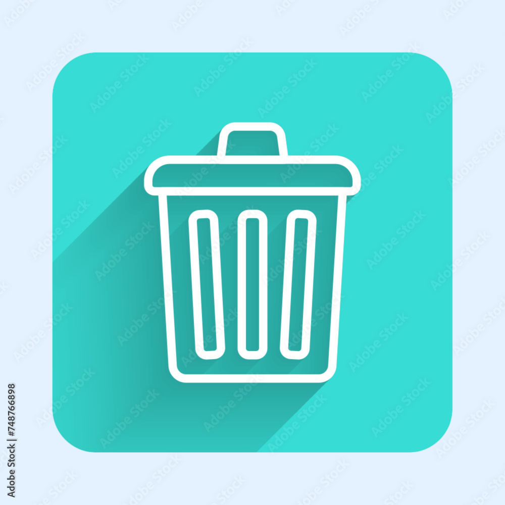 Poster white line trash can icon isolated with long shadow background. garbage bin sign. recycle basket ico