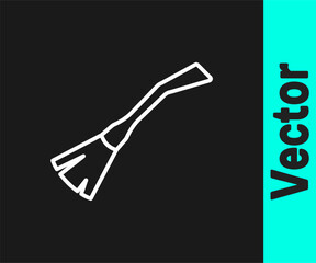White line Witches broom icon isolated on black background. Happy Halloween party. Vector