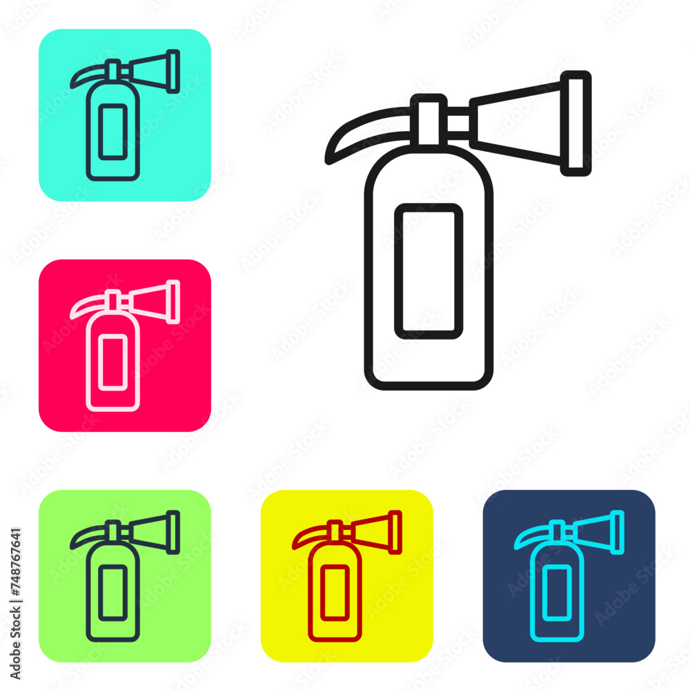 Poster black line fire extinguisher icon isolated on white background. set icons in color square buttons. v