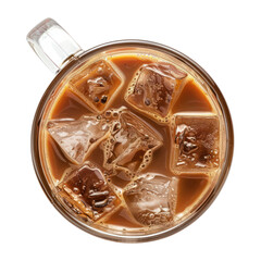 Ice Espresso coffee clear mug top view  isolated on transparent png.