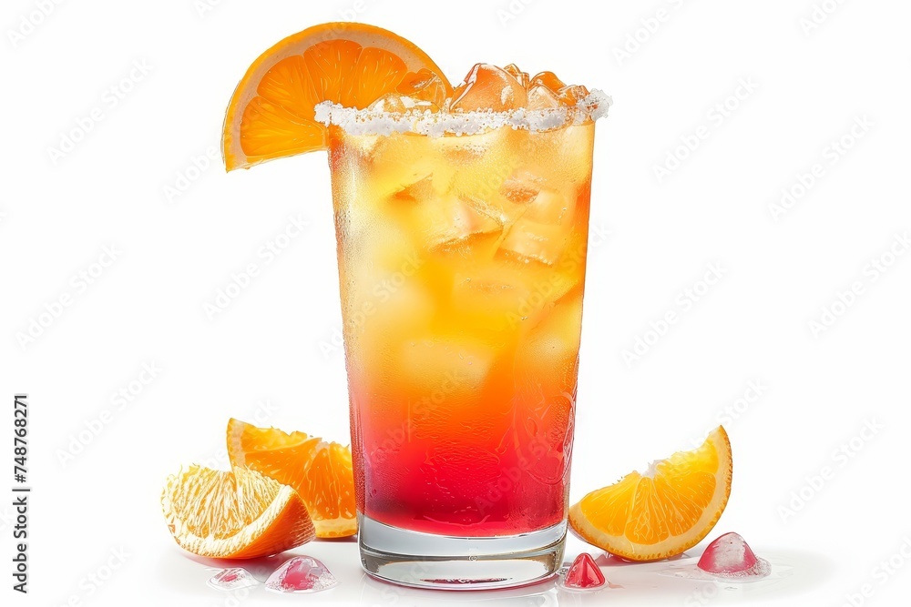 Poster A Tequila Sunrise cocktail over white background. View my portfolio for more cocktail and prepared drink images.