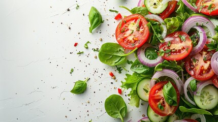 Salad of fresh tomatoes, cucumbers, onions, and vegetables. Generative Ai