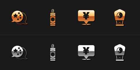 Set China flag, Firework, Chinese Yuan currency and paper lantern icon. Vector