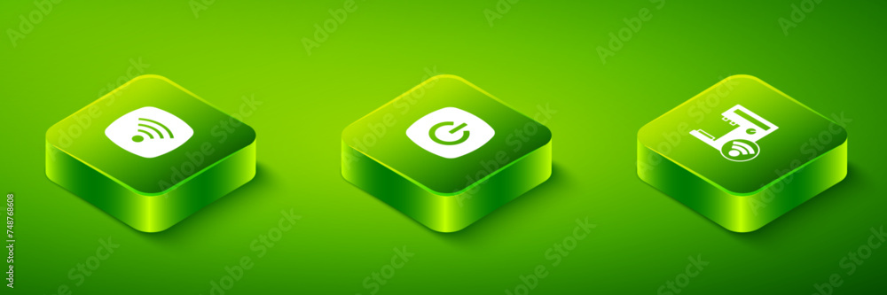 Poster set isometric smart home, coffee machine and wi-fi wireless internet network icon. vector
