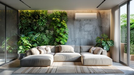 A Modern Interior Blend of Cool Air, Cozy Sofas, and Indoor Plants