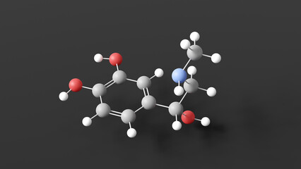 epinephrine molecular structure, adrenaline, ball and stick 3d model, structural chemical formula with colored atoms