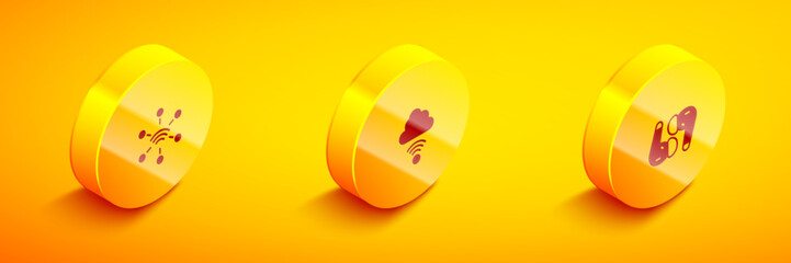 Set Isometric Network, cloud connection and Air headphones icon. Vector