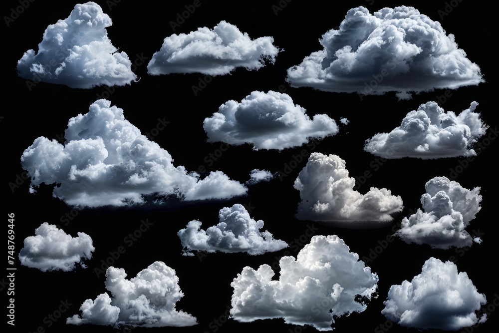 Aufkleber over black, isolated clouds. design elements.