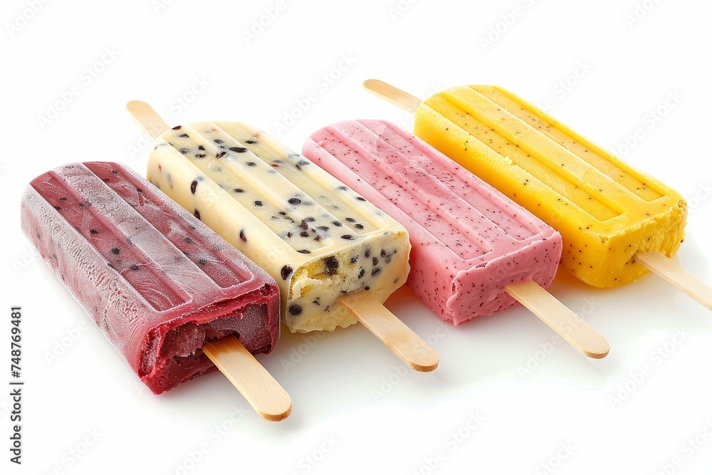 Poster the ice cream and popsicles are isolated on a white background