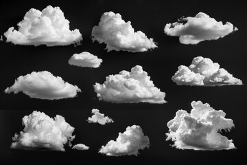 Isolated white clouds on a black background