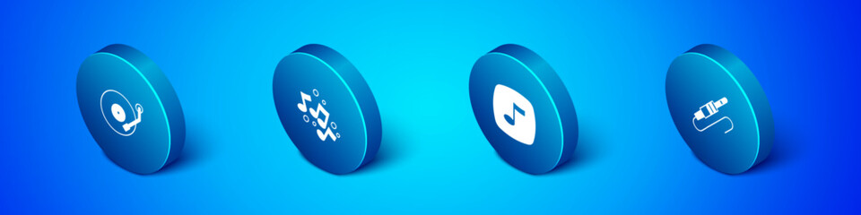 Set Isometric Vinyl player, Music note, tone, Audio jack and icon. Vector