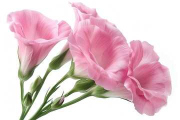 The pink flowers are isolated on white. Eustoma
