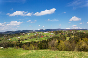 Island Beskids Mountains in Spring. Near Limanowa Town, Poland.