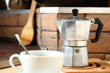 Moka pot and coffee cup
