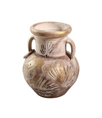 Painted clay amphora. Isolated on white background.