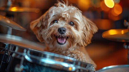 Dog Drummer Playing the Drum