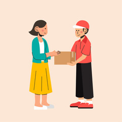 Girl Receive Package From Delivery Man