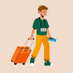 Man Traveling with Suitcase Illustration