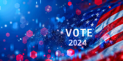Vote 2024 patriotic banner graphic design with flag, copyspace, USA Election Day - obrazy, fototapety, plakaty