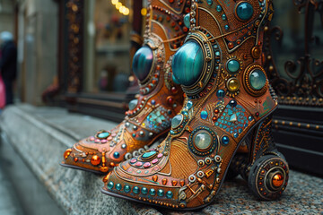 Modern futuristic design of avant-garde shoes as a concept idea for making a fashion collection.