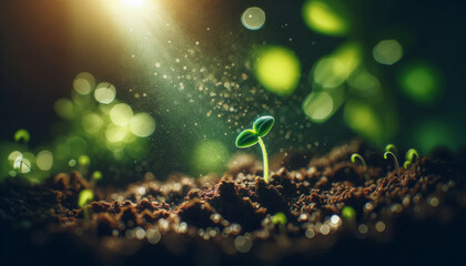 Delicate Seedling Sprouting from Rich Soil
