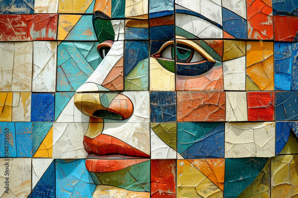 Poster a cubist head, its face deconstructed into vibrant blocks of color, offering a new way to see the hu