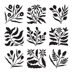 Set of plant silhouette vector 