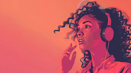 girl operator on an orange background with copy space in illustration style