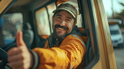 smiling taxi driver in a cap close-up - obrazy, fototapety, plakaty