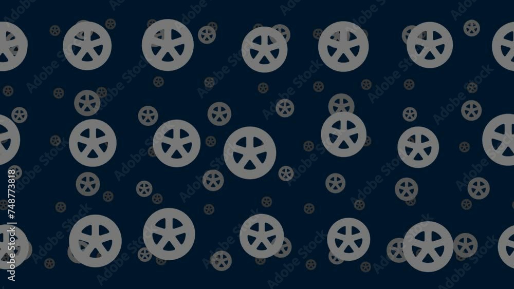 Poster car wheel symbols float horizontally from left to right. parallax fly effect. floating symbols are l